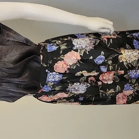 VTG Leslie Fay 1970s Impressionist Floral Satin Maxi Skirt Size 12