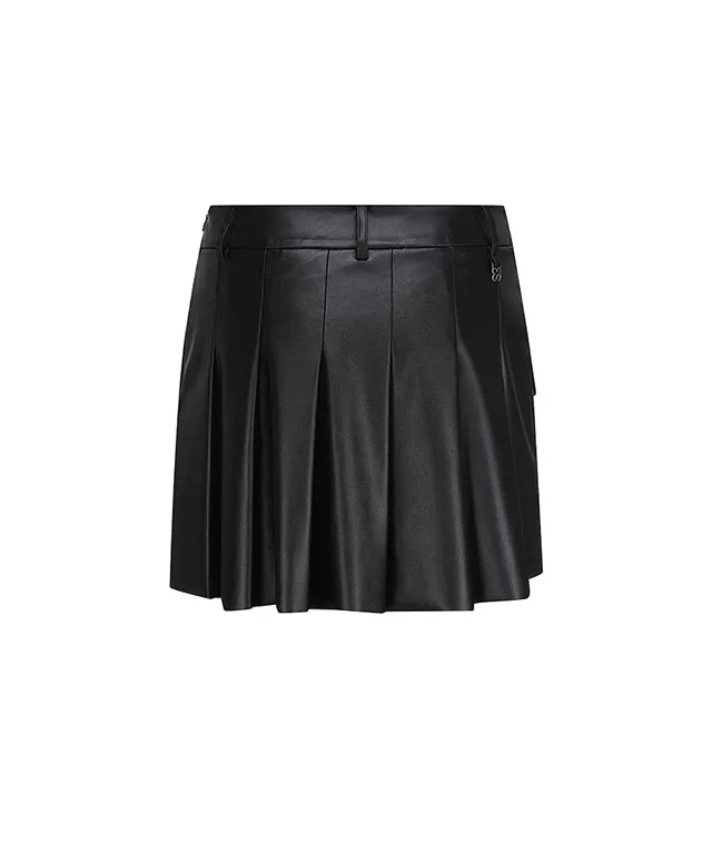 [Warehouse Sale] 3S Eco Leather Pleats Skirt - Black
