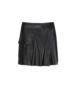[Warehouse Sale] 3S Eco Leather Pleats Skirt - Black