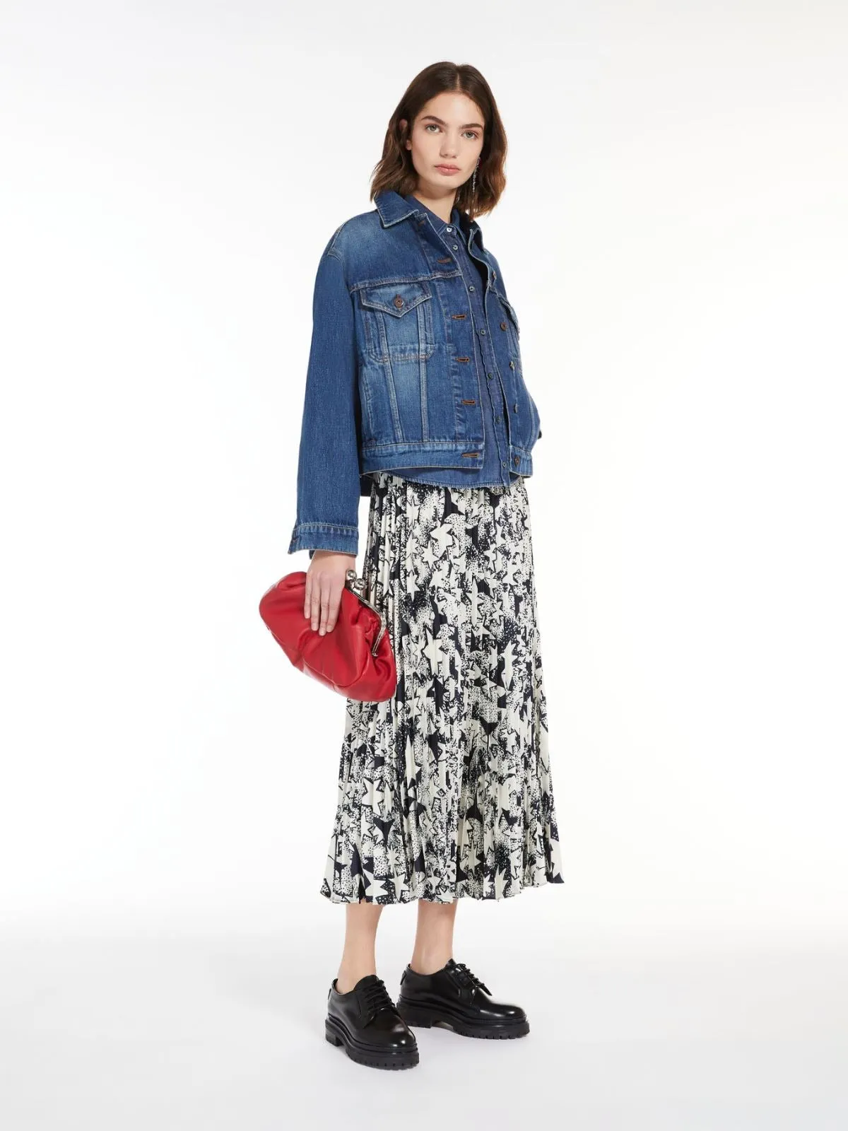 Weekend Max Mara Pagano Pleated Skirt in Navy Star Print