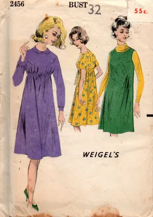 Weigel's 2456 Womens Maternity Tent Dress or Jumper 1960s Vintage Sewing Pattern Bust 32 inches UNUSED Factory Folded