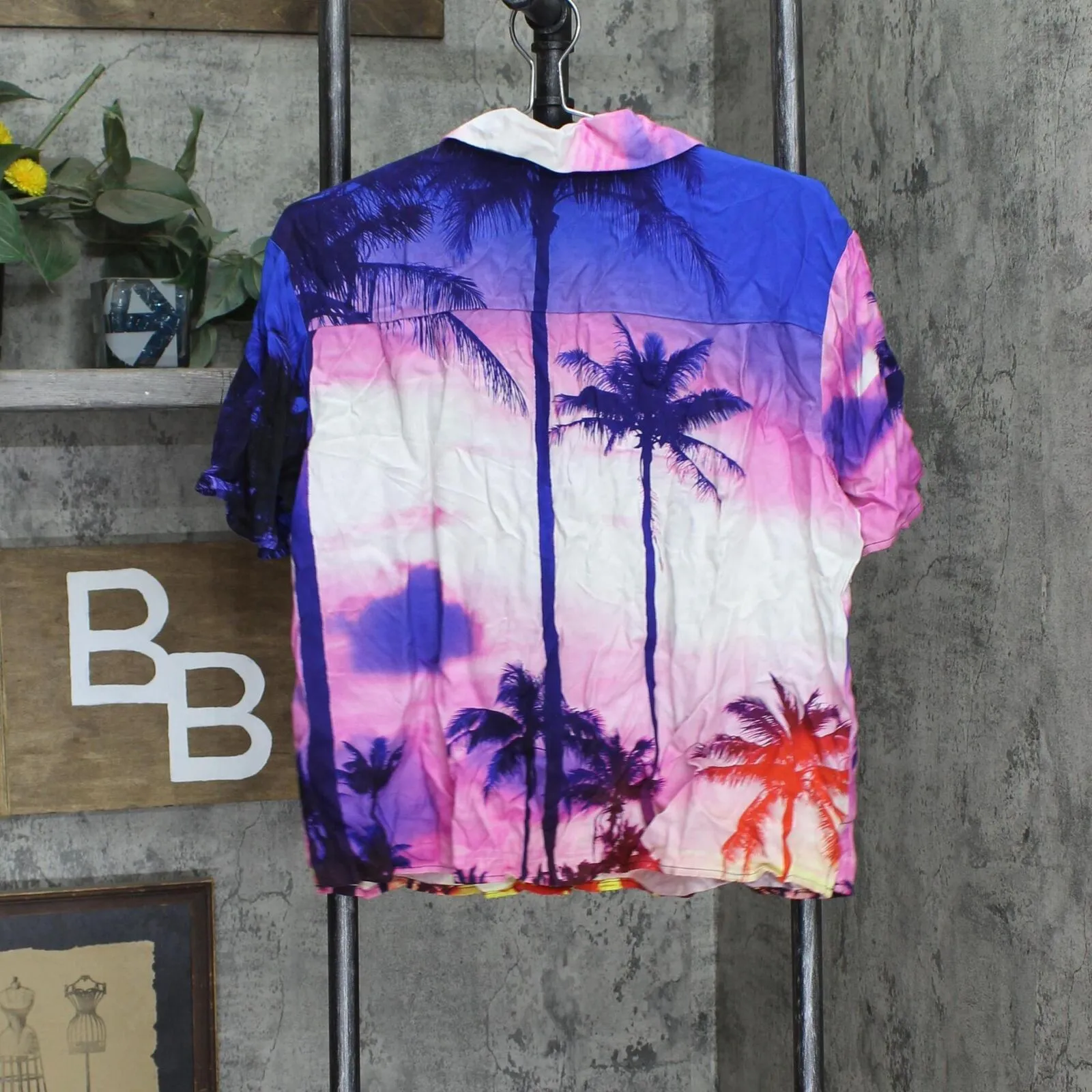 Wild Fable Womens Short Sleeve Camp Button-Down Shirt Multicolor Blue Palm M