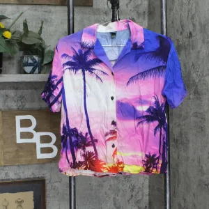 Wild Fable Womens Short Sleeve Camp Button-Down Shirt Multicolor Palm Blue XS