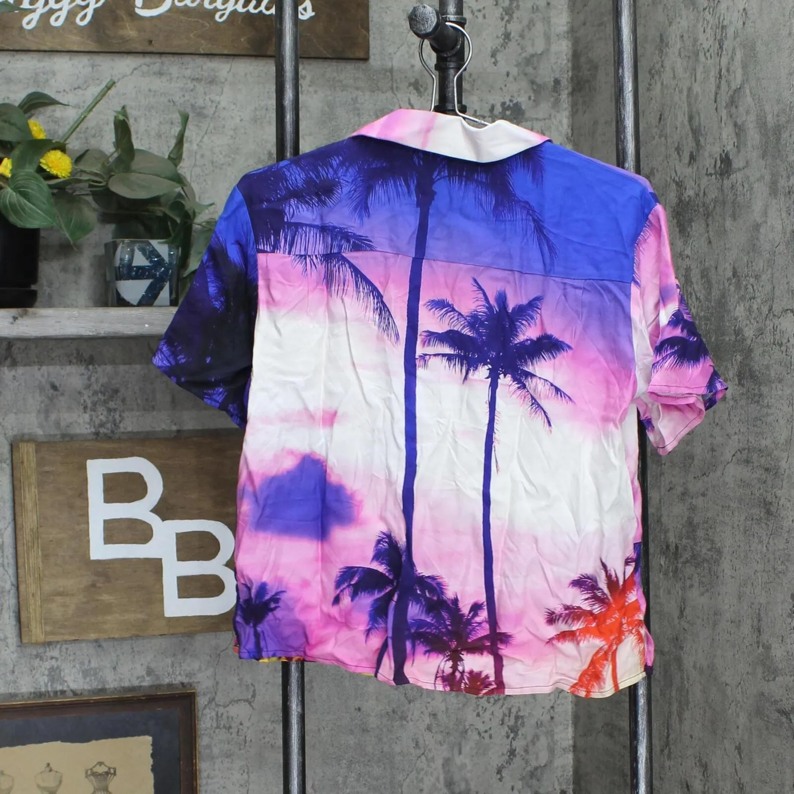Wild Fable Womens Short Sleeve Camp Button-Down Shirt Multicolor Palm Blue XS