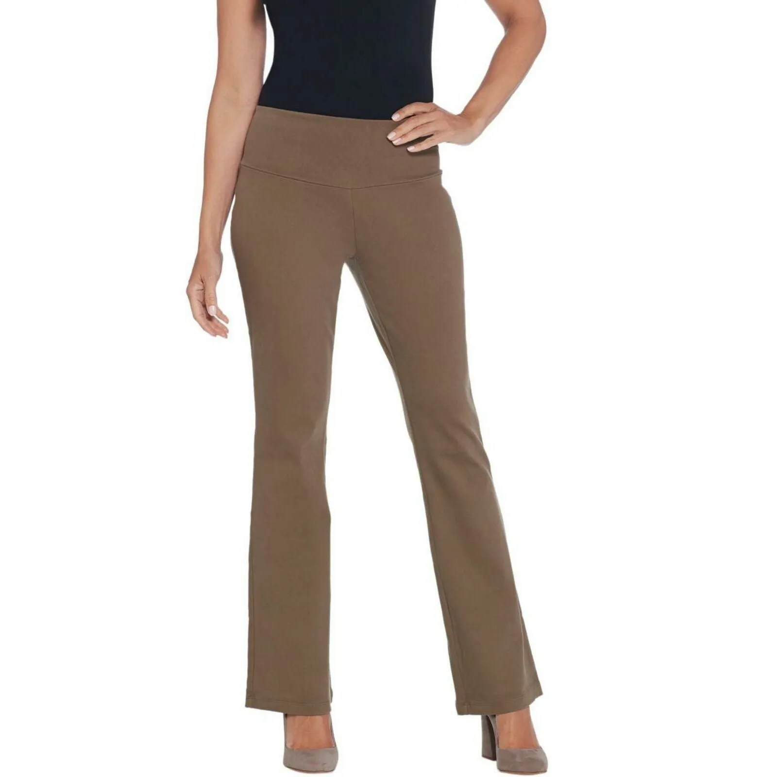 Women with Control Petite Prime Stretch Denim Low Bell Jeans Stone PL