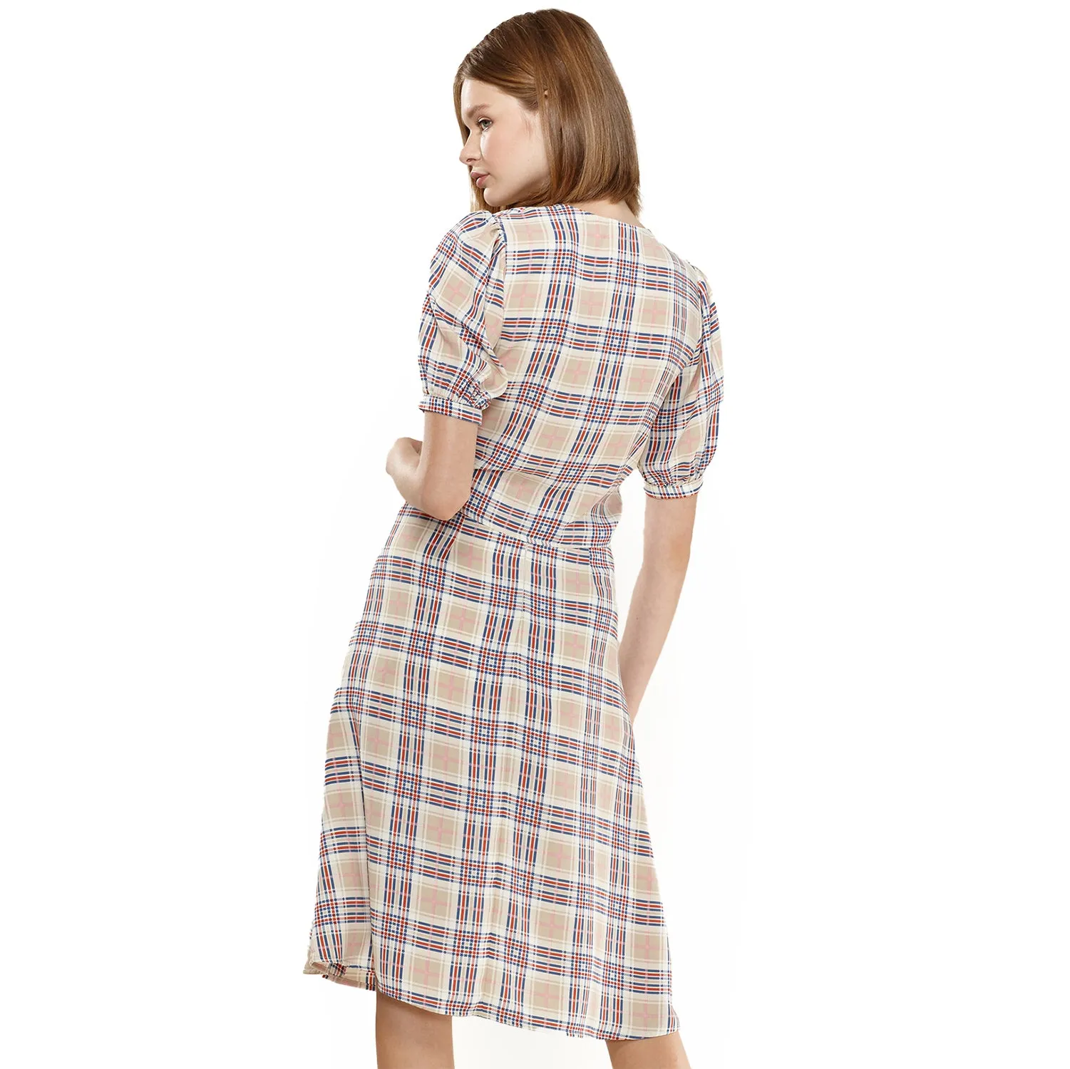 Women's Multi Check Front Tie Hem Blouse