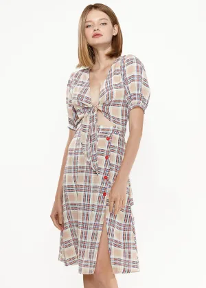 Women's Multi Check Front Tie Hem Blouse