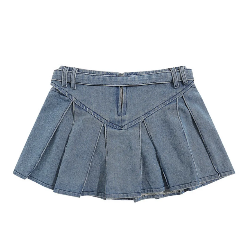 Women's Preppy Pleated Denim Skirt