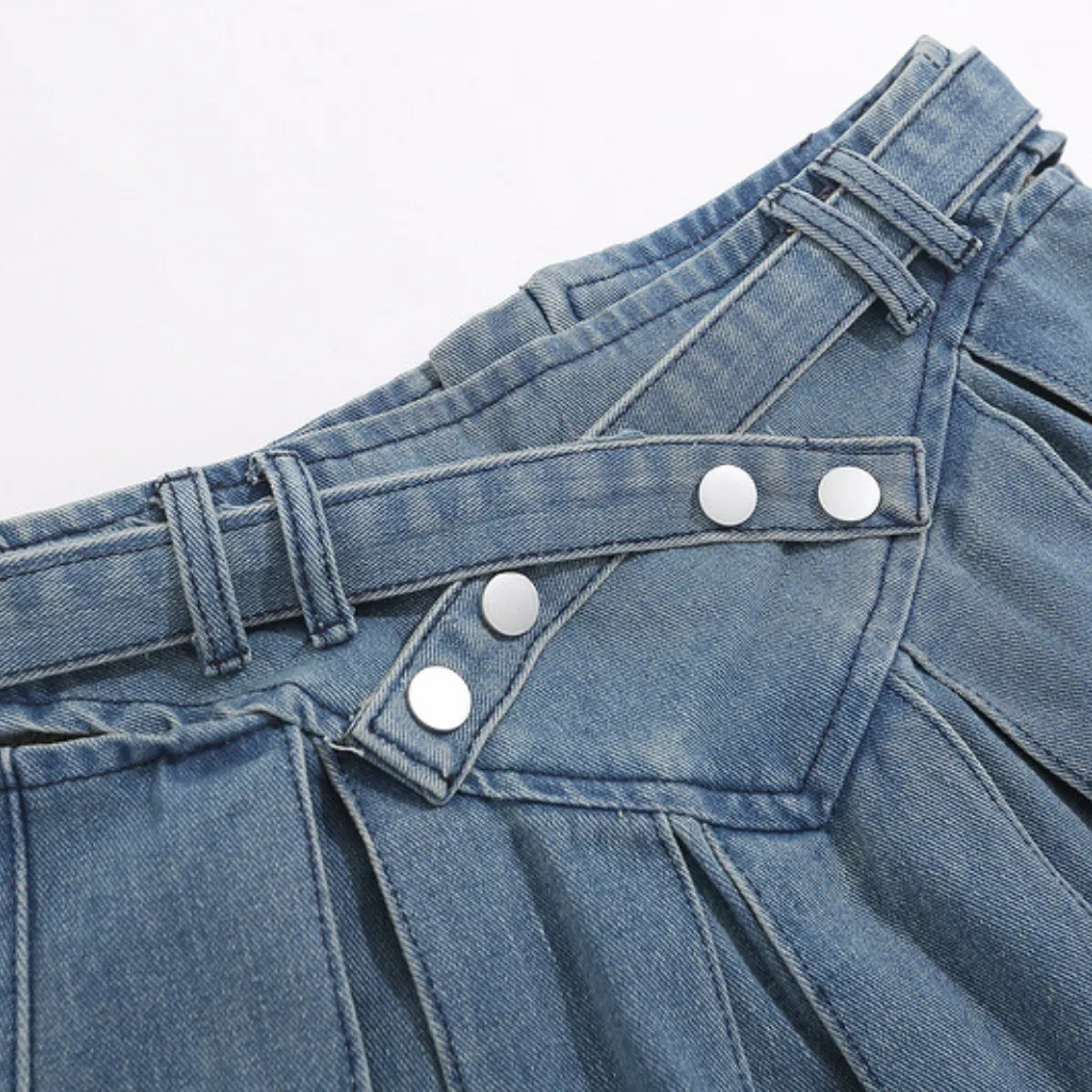 Women's Preppy Pleated Denim Skirt