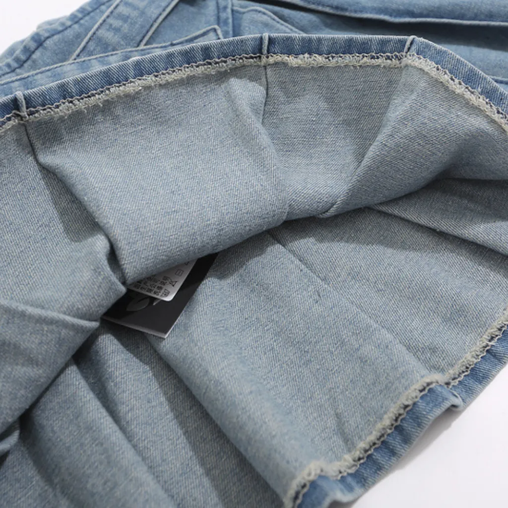 Women's Preppy Pleated Denim Skirt