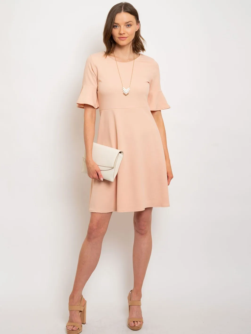 WOMEN'S RUFFLE SLEEVE SHIFT DRESS