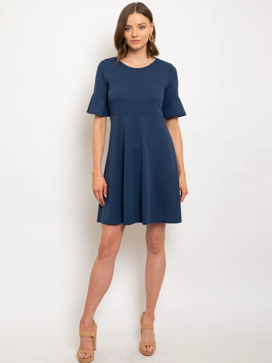 WOMEN'S RUFFLE SLEEVE SHIFT DRESS