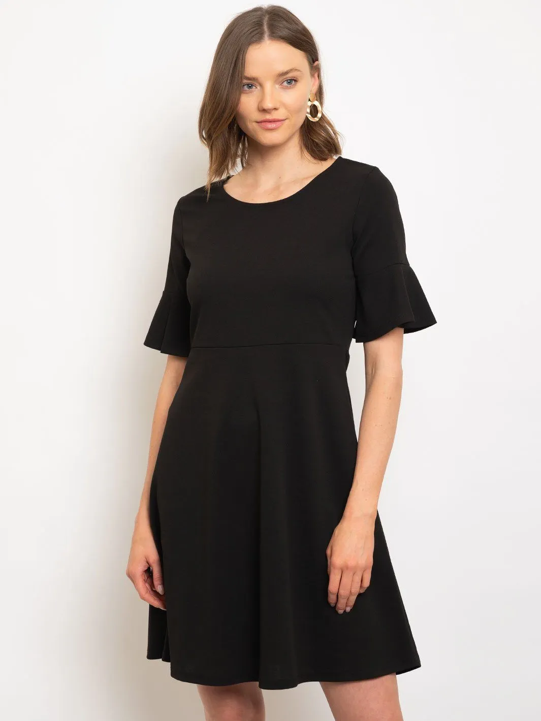 WOMEN'S RUFFLE SLEEVE SHIFT DRESS