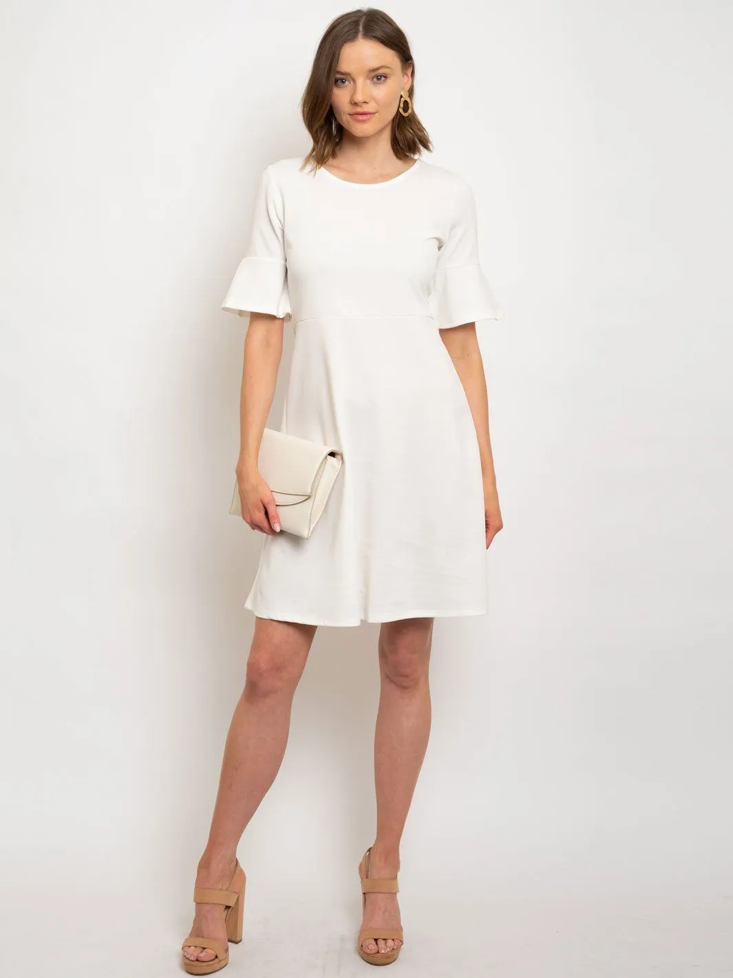 WOMEN'S RUFFLE SLEEVE SHIFT DRESS