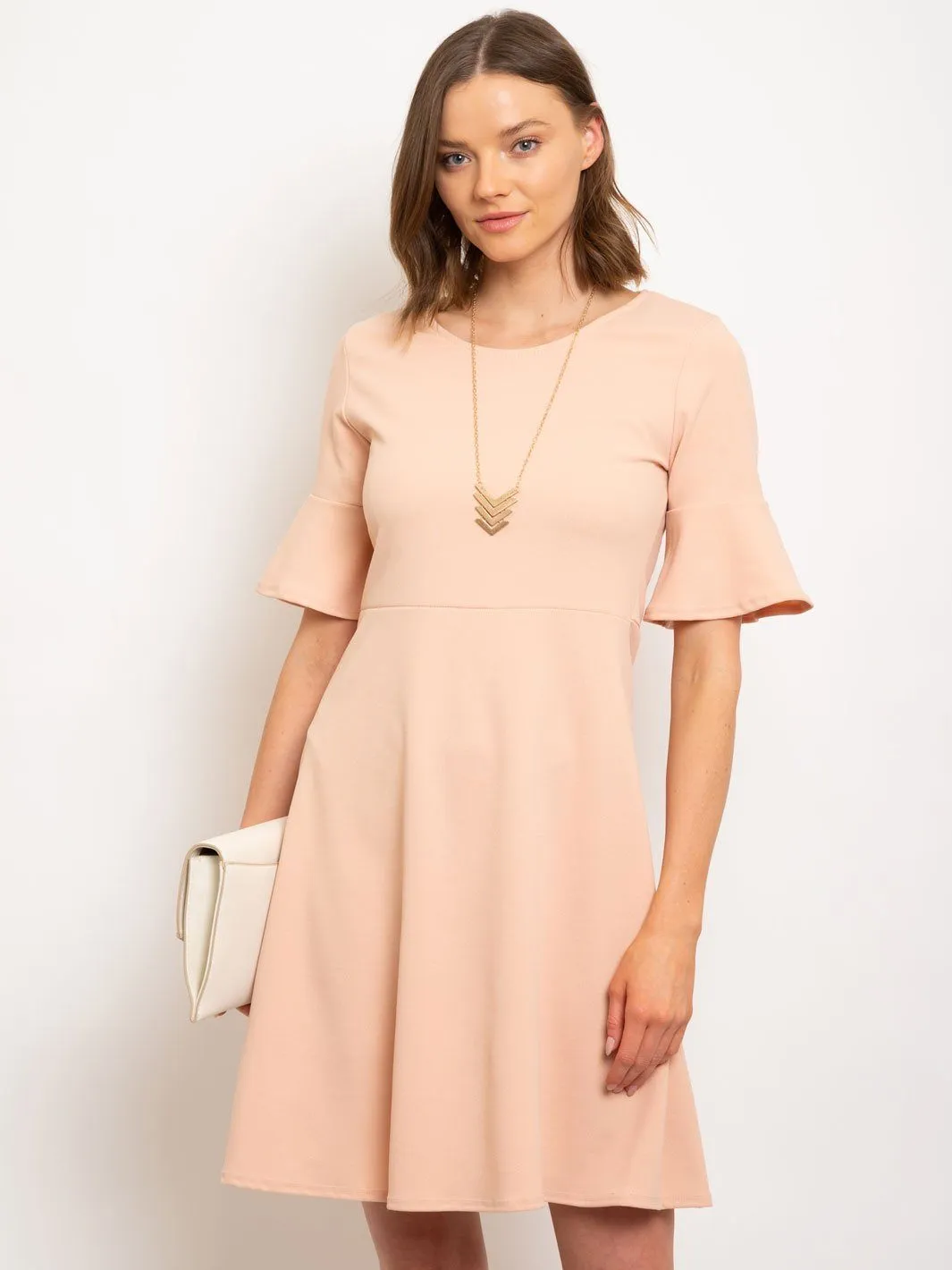 WOMEN'S RUFFLE SLEEVE SHIFT DRESS