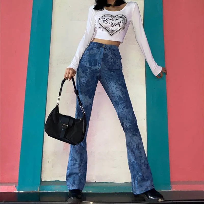 Women's Tie Dyed Bootcut Jeans High Waist Slim Skinny Fit