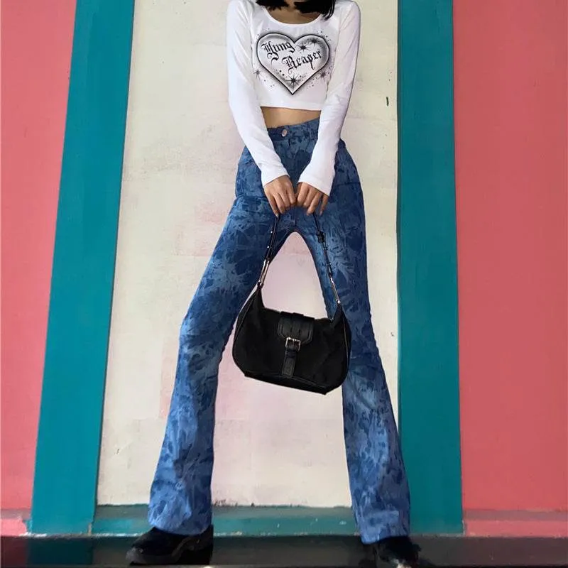 Women's Tie Dyed Bootcut Jeans High Waist Slim Skinny Fit