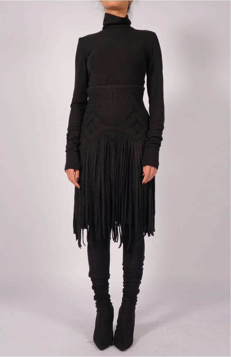 Wool Midi Skirt with Fringes