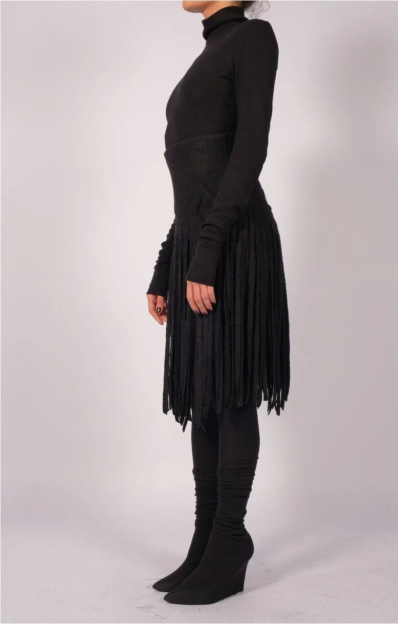 Wool Midi Skirt with Fringes