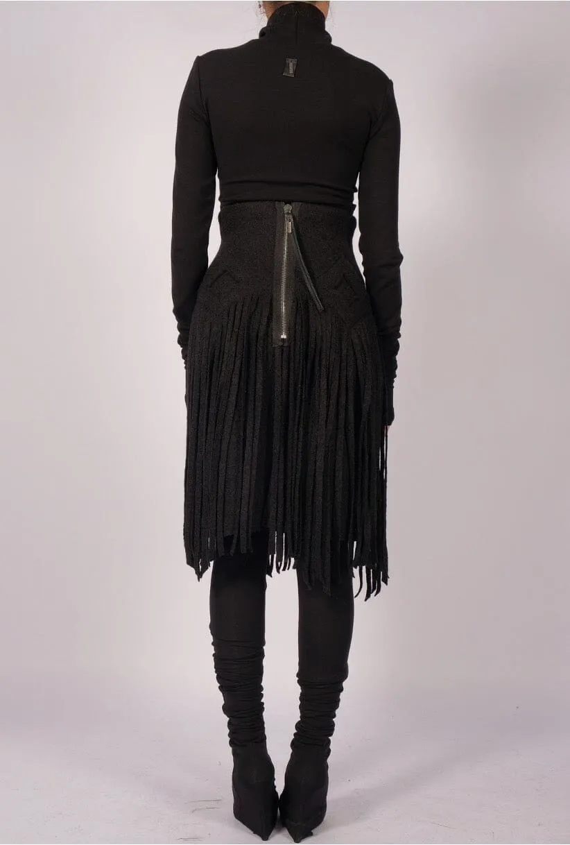 Wool Midi Skirt with Fringes