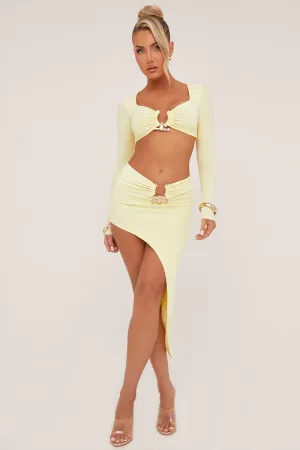 Yellow Metal Trim Cropped Top & Asymmetric Midi Skirt - Alhana