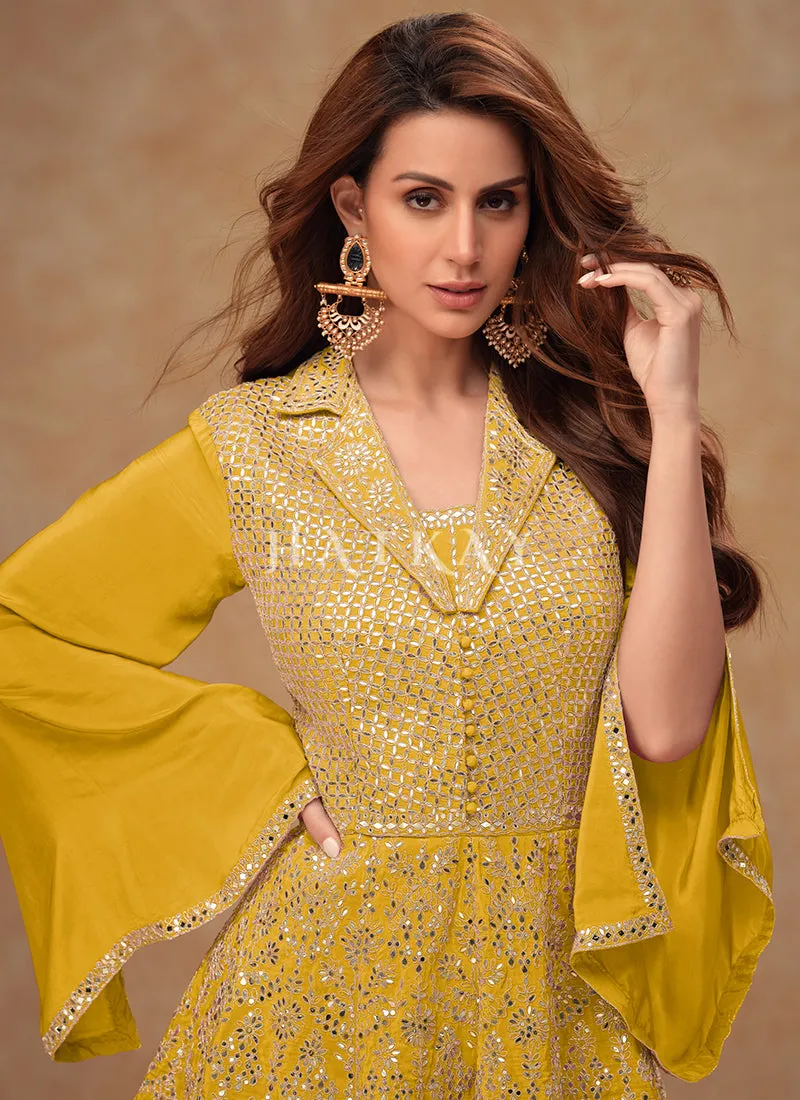 Yellow Peplum Style Pant Suit