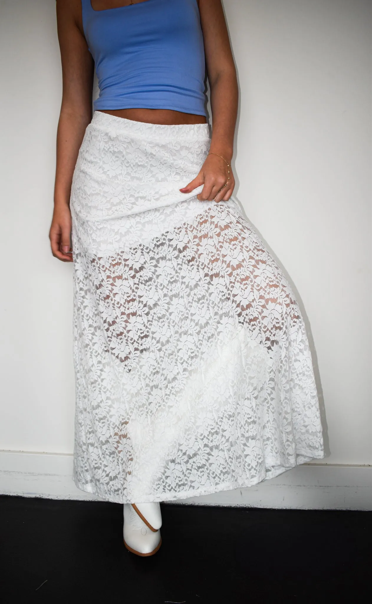 Yellowstone Lace Maxi Skirt- White