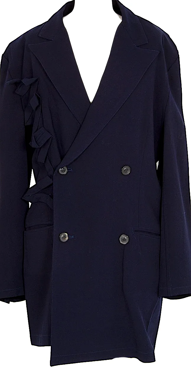 YOHJI YAMAMOTO JAPAN. Double Breasted Y's Navy Wool Taping Jacket