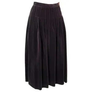 YVES SAINT LAURENT Brown Velvet Pleated Flare Skirt Size 36