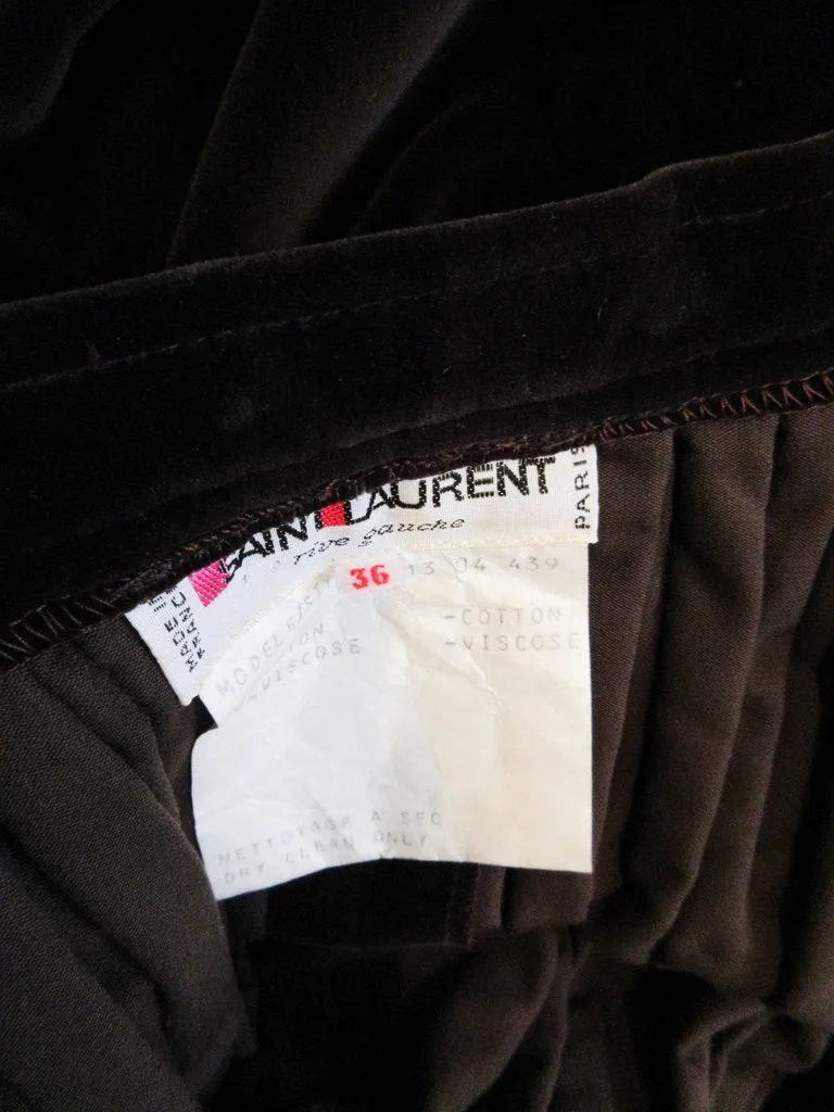 YVES SAINT LAURENT Brown Velvet Pleated Flare Skirt Size 36