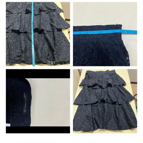 Zara M navy lace tiered midi skirt