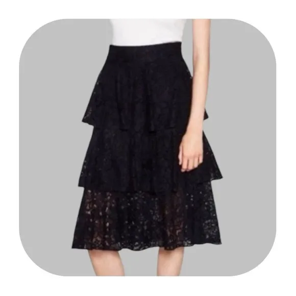 Zara M navy lace tiered midi skirt