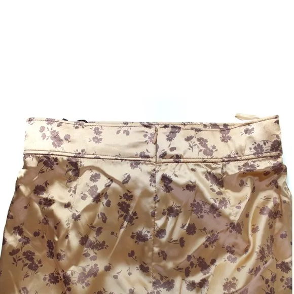 Zara NWT Satin Effect Midi Floral Skirt Small Peach Beige