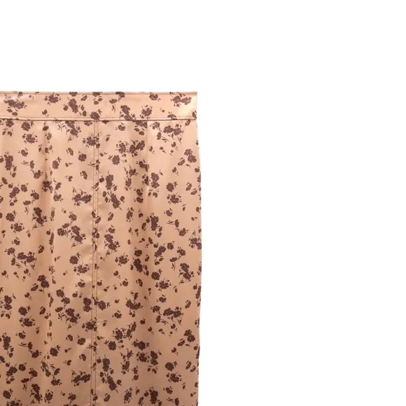 Zara NWT Satin Effect Midi Floral Skirt Small Peach Beige