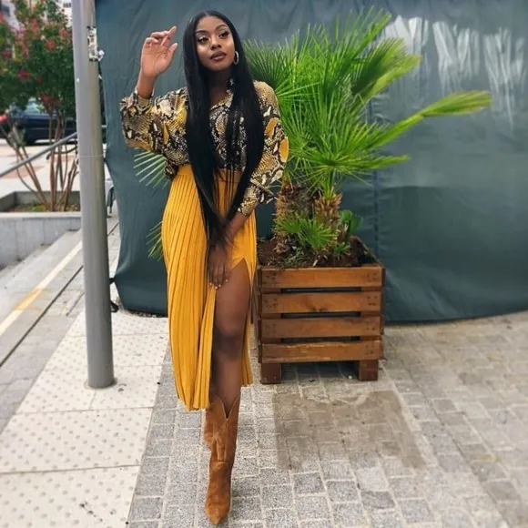 Zara ribbed knit midi skirt with slit mustard yellow