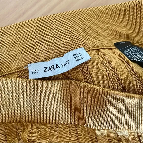 Zara ribbed knit midi skirt with slit mustard yellow