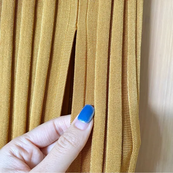 Zara ribbed knit midi skirt with slit mustard yellow