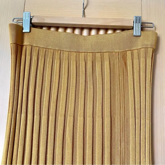 Zara ribbed knit midi skirt with slit mustard yellow