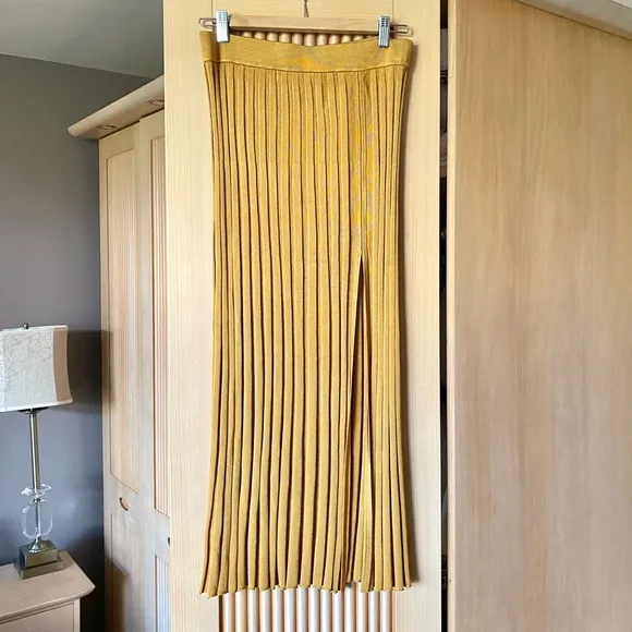 Zara ribbed knit midi skirt with slit mustard yellow