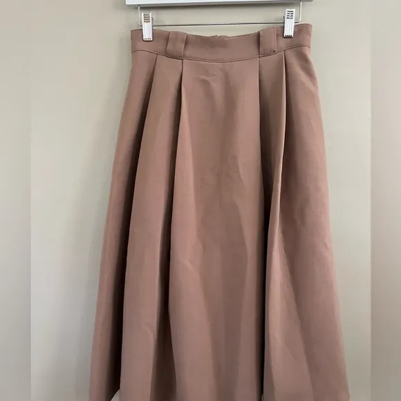 Zara Voluminous Midi High Waist Beige-Tan Skirt High Waist‎ Pleated Midi
