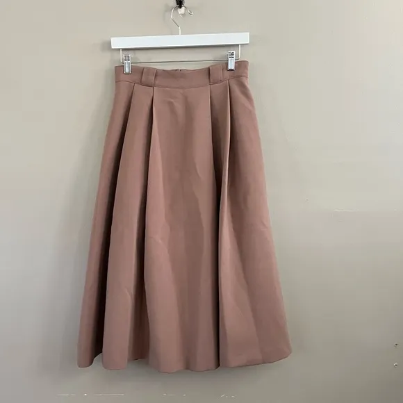 Zara Voluminous Midi High Waist Beige-Tan Skirt High Waist‎ Pleated Midi