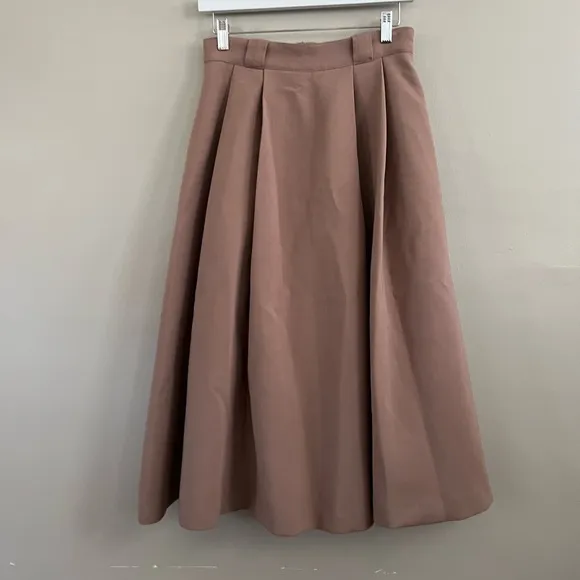 Zara Voluminous Midi High Waist Beige-Tan Skirt High Waist‎ Pleated Midi