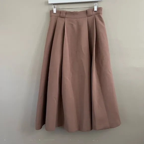 Zara Voluminous Midi High Waist Beige-Tan Skirt High Waist‎ Pleated Midi