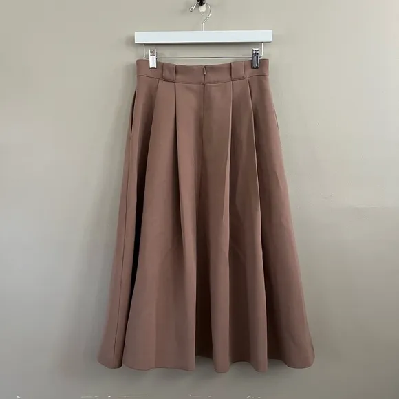 Zara Voluminous Midi High Waist Beige-Tan Skirt High Waist‎ Pleated Midi