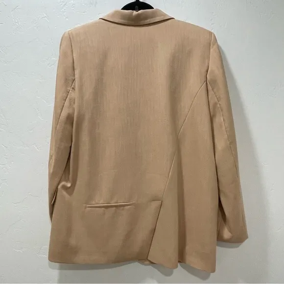 Zara Women's Large Straight Cut Blazer Tan Oversized Style Asymmetrical