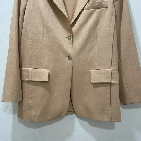 Zara Women's Large Straight Cut Blazer Tan Oversized Style Asymmetrical