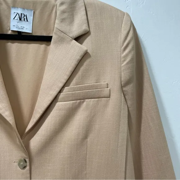 Zara Women's Large Straight Cut Blazer Tan Oversized Style Asymmetrical