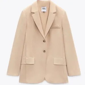 Zara Women's Large Straight Cut Blazer Tan Oversized Style Asymmetrical