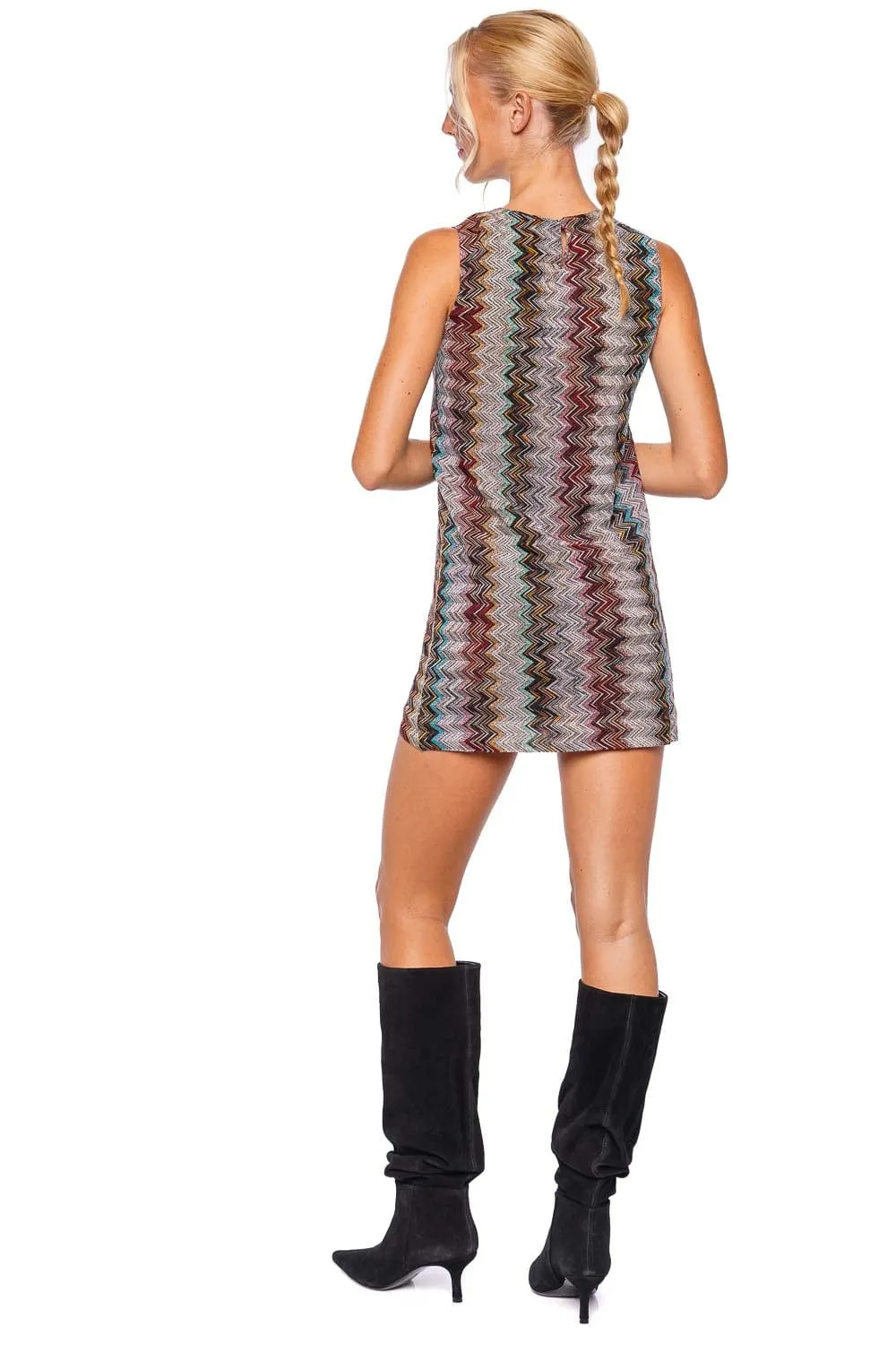 Zig Zag Metallic Sleeveless Mini Dress