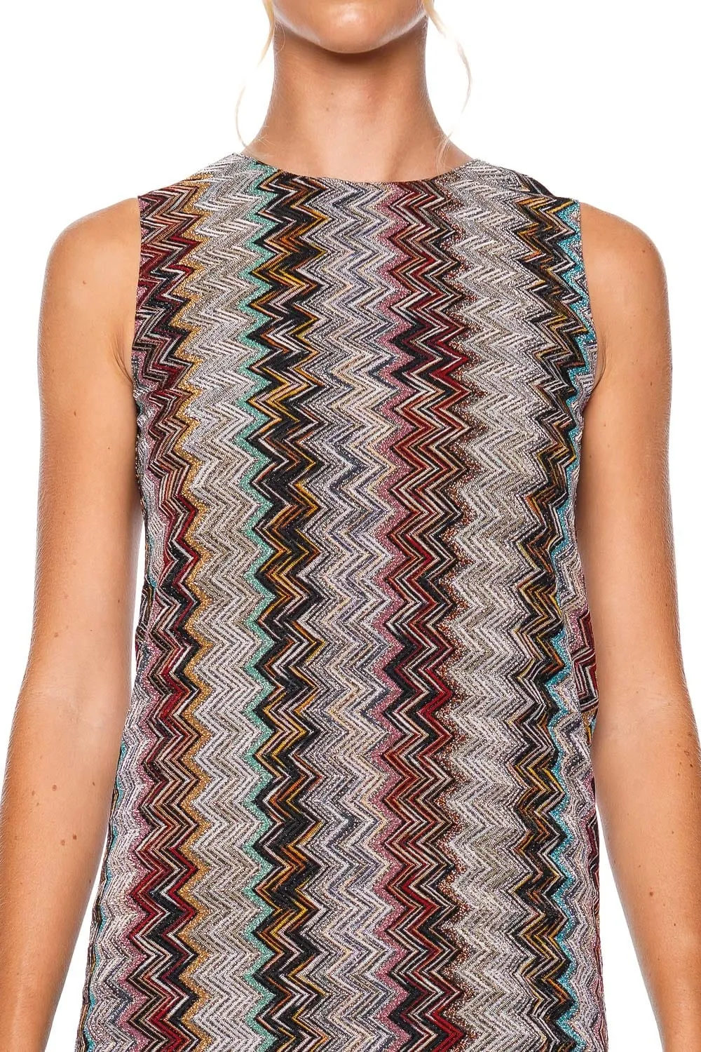 Zig Zag Metallic Sleeveless Mini Dress
